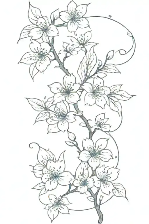 cherry blossom vine going up the thigh tattoo design idea