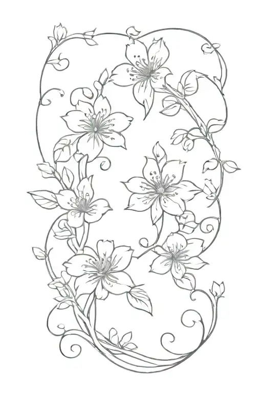 cherry blossom petals on vine with waves going up tattoo design idea