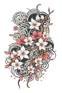 cherry blossom petals going up the thigh tattoo design idea