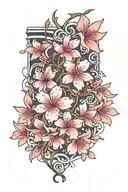 cherry blossom petals going up the thigh tattoo design idea