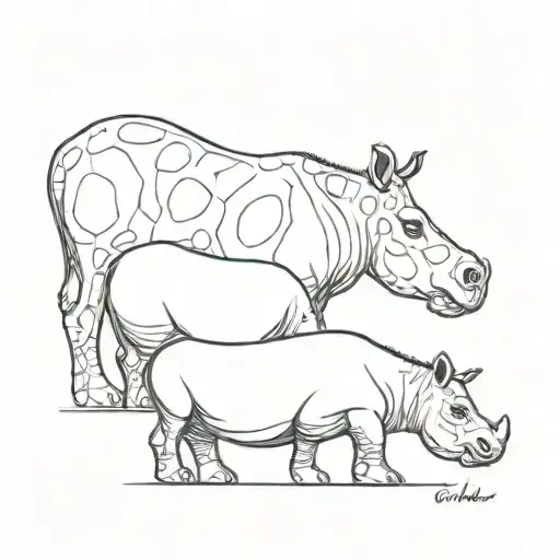 Hippopotamus + Giraffe combined together tattoo design idea