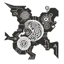 Ancient artifacts, such as hieroglyphics or petroglyphs, combined with modern environmental symbols tattoo design idea