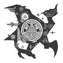 Ancient artifacts, such as hieroglyphics or petroglyphs, combined with modern environmental symbols tattoo design idea