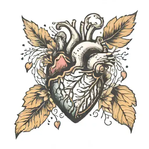 aurora borealis and anatomical heart with cabin tattoo design idea