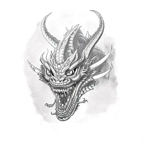 dragon coming out of the mouth of an oni mask tattoo design idea