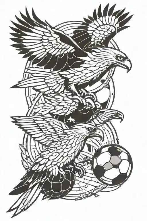 Craft a tattoo featuring a Colombian eagle and a kiwi bird facing off in a friendly soccer match tattoo design idea