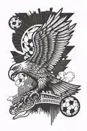 A stylized Colombian eagle soaring above a soccer stadium tattoo design idea