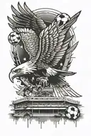 A stylized Colombian eagle soaring above a soccer stadium tattoo design idea