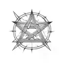 pentagram with barbed wire  tattoo design idea