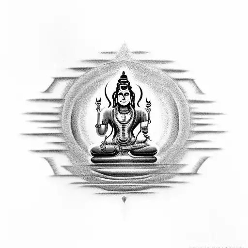 I'd like a tattoo featuring Lord Shiva, with his entire body in solid black. Along his spine, I want the seven chakras d tattoo design idea