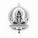 I'd like a tattoo featuring Lord Shiva, with his entire body in solid black. Along his spine, I want the seven chakras d tattoo design idea