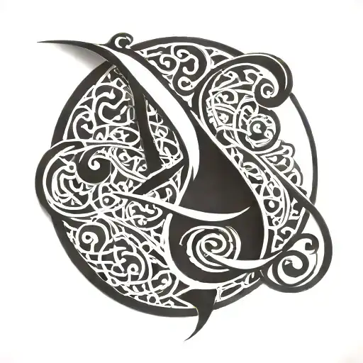Incorporate Arabic calligraphy of the name 'Alfahda' in a bold  tattoo design idea