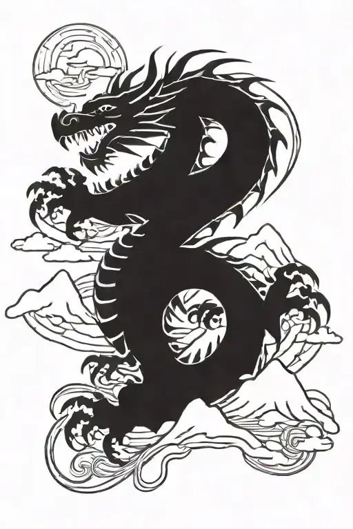 welsh dragon and mountain landscape tattoo design idea
