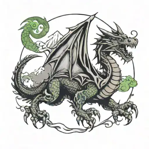 Welsh dragon and mountains incorporate god tattoo design idea