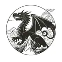 welsh dragon and mountain scene tattoo design idea