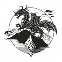 welsh dragon and mountain scene tattoo design idea