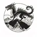 welsh dragon and mountain scene tattoo design idea