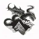 welsh dragon and mountain scene tattoo design idea