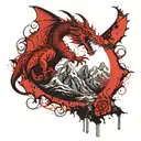 welsh dragon and mountain scene tattoo design idea