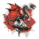 welsh dragon and mountain scene tattoo design idea