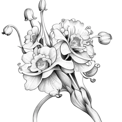lily of the valley flowers, marigolds, carnations, daffodils, and poppies tattoo design idea