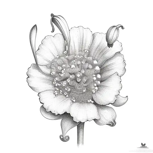 lily of the valley flowers, marigolds, carnations, daffodils, and poppies tattoo design idea