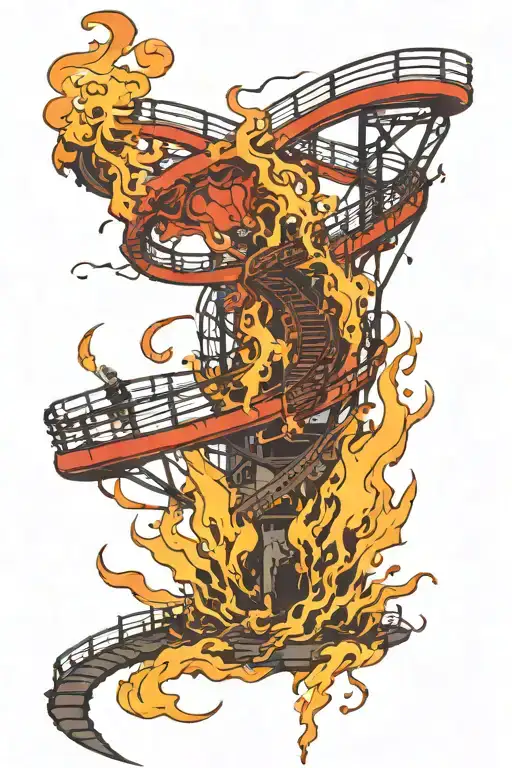 roller coaster falling into a pit of fire tattoo design idea