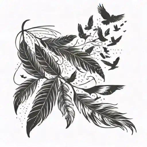 single feather with birds flying away tattoo design idea