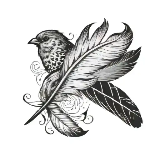 single feather with birds flying away tattoo design idea