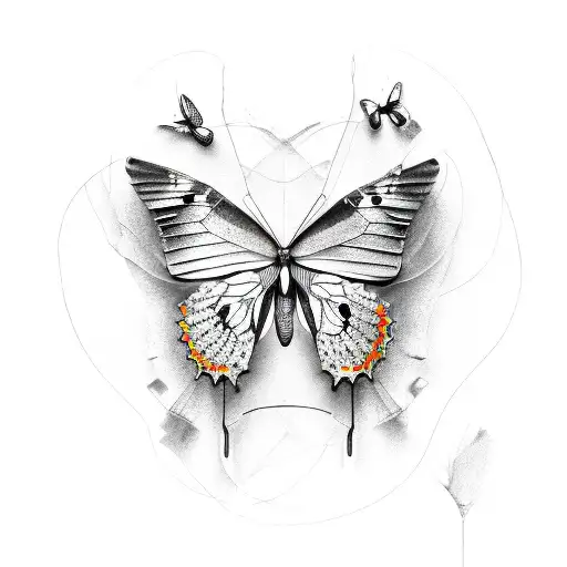 Sketch "Destroyed Broken Butterfly" Tattoo Idea BlackInk AI