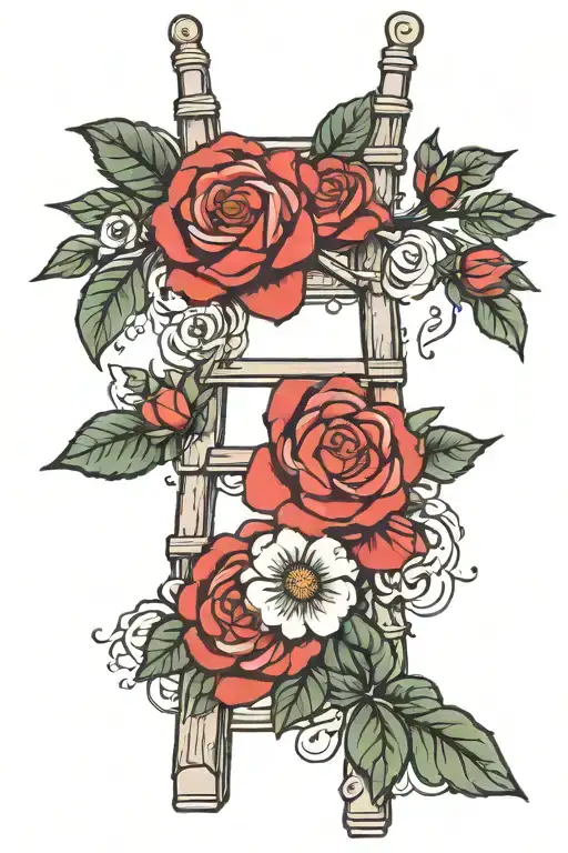 Ladder with camellia and rose intertwined tattoo design idea