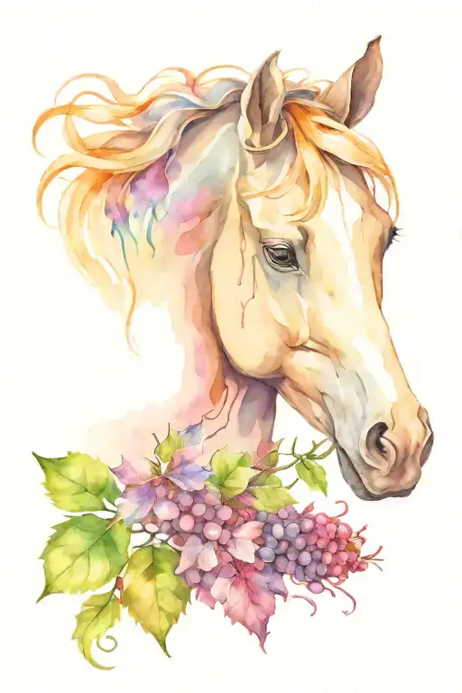 horse head, grapevine, teeth tattoo design idea