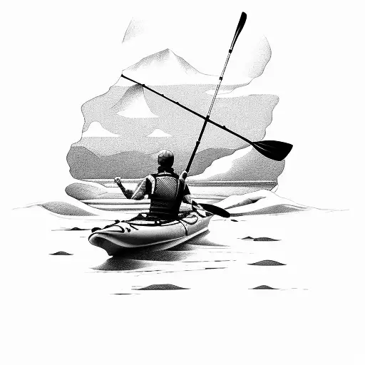 kayak fishing with person tattoo design idea