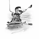 kayak fishing with fishing rod tattoo design idea