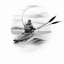 kayak fishing with fishing rod tattoo design idea