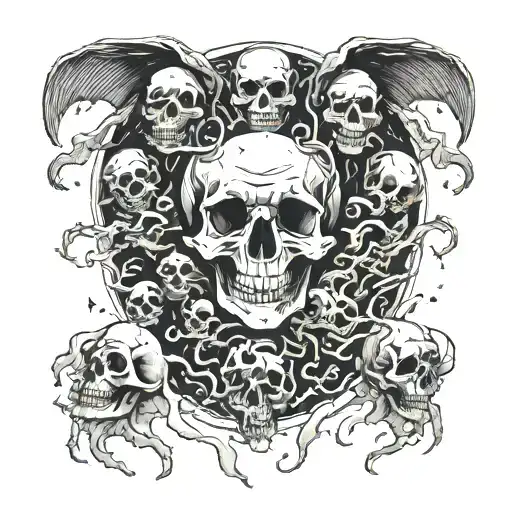Ground filled with skull and ghost flying out from the skulls into the air tattoo design idea