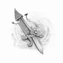 a book with a sword representing the power of knowledge tattoo design idea