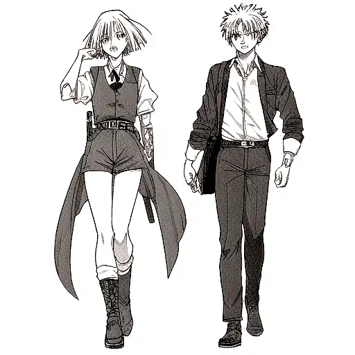 Create a tattoo using main characters from Demon Slayer, Attack on Titan, Hunter x Hunter, That Time I Got Reincarnated  tattoo design idea