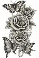 butterflies and roses with a small dove flying with the date of 04/17/19975 - 06/04/2024  tattoo design idea