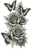 butterflies and roses with a small dove flying with the date of 04/17/19975 - 06/04/2024  tattoo design idea