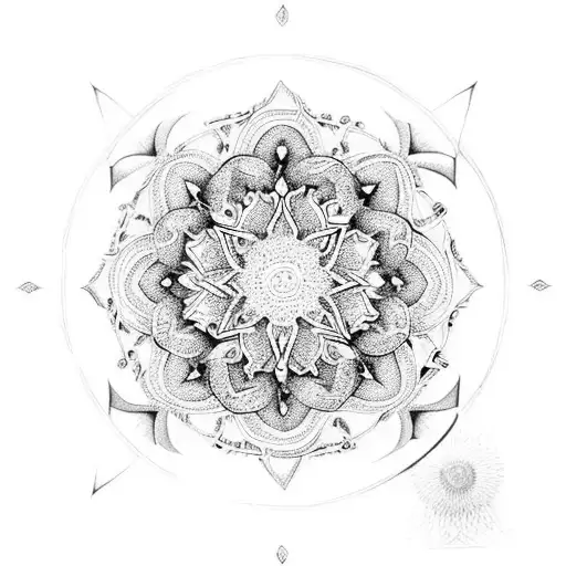 An intricate mandala design incorporating Lana del Rey album covers tattoo design idea