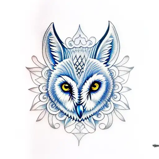 Blue Moon , Wolf , Barn Owl tattoo design idea