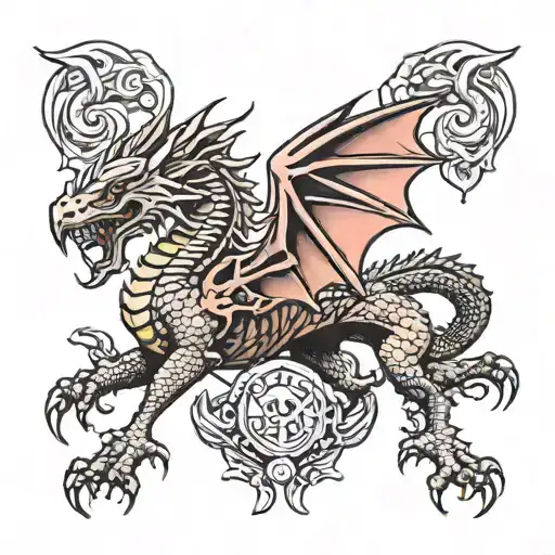 welsh dragon , muscular , claws ripping into flesh  tattoo design idea