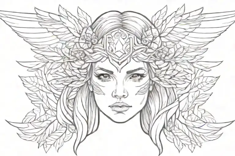 face of a Valkyrie with wings in laurel wreaths tattoo design idea