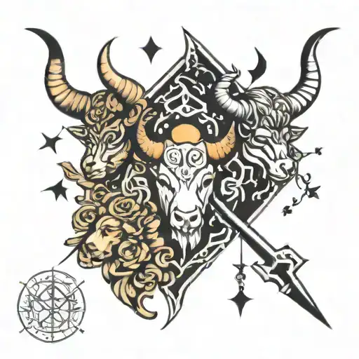 taurus aries and sagittarius tattoo design idea