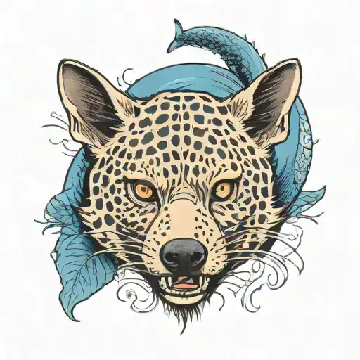 blue whale and hyena tattoo design idea