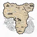 outline of a uganda map filled with a Uganda kob tattoo design idea
