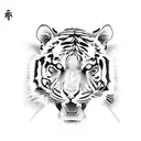 tribut to mother:  tiger looking defiant with a wild flower. use really minimal colors. make it somber tattoo design idea