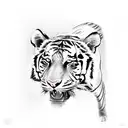 tribut to mother:  tiger looking defiant with a wild flower. use really minimal colors. make it somber tattoo design idea