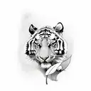 tribut to mother:  tiger looking defiant with a wild flower. use really minimal colors. make it somber tattoo design idea